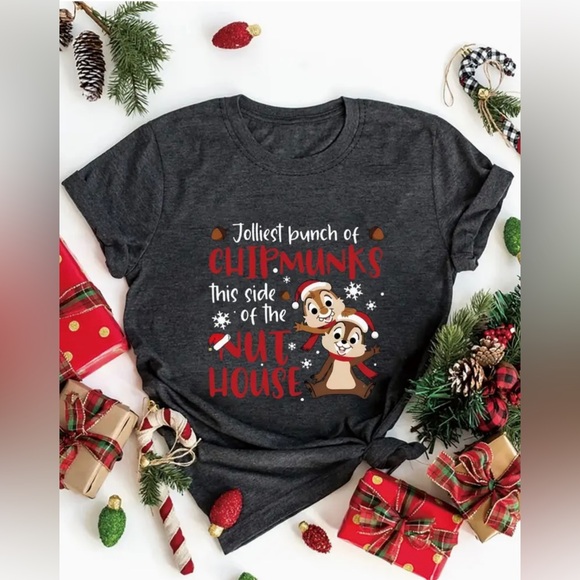 Disneys Chip and Dale Inspired Christmas Graphic Tee Shirt - Picture 1 of 1